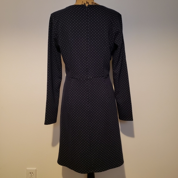 LOFT Navy Geo Dot Jacquard V-neck Long Sleeve Knit Wrap Dress - Picture 4 of 8